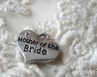 1- Mother of the Bride Pendant Double Sided Heart Wedding Day Gift For Mom Keepsake Memento Silver Rhinestone Charm Jewelry Supplies Inv0163