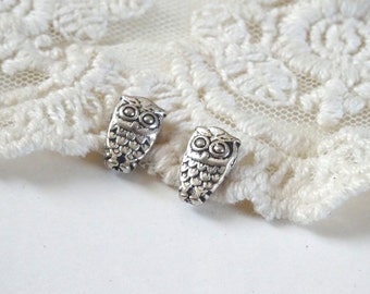 20- Miniature Owl Beads Double Sided Owl Animal 3D Mini Silver Vintage Style Beading Gift Making Diy Jewelry Making Supplies Inv0178