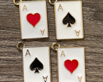4- Ace of Spades Ace of Hearts Playing Card Miniature Enamel Charms