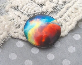 1- Rainbow Nebula Cabochon Glass Round 18mm Universe in Glass Large Galaxy Cab Jewelry Making Supplies Inv0434