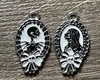 4-  Jack and Sally Black and White Painted Enamel Charms