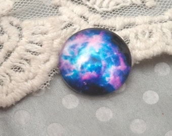 1- Galaxy Cluster Cabochon Round Glass 16mm Round Galaxy Universe Outer Space Milky Way Magnified Round Dome Embellishments Inv0132