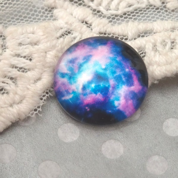 1- Galaxy Cluster Cabochon Round Glass 16mm Round Galaxy Universe Outer Space Milky Way Magnified Round Dome Embellishments Inv0132