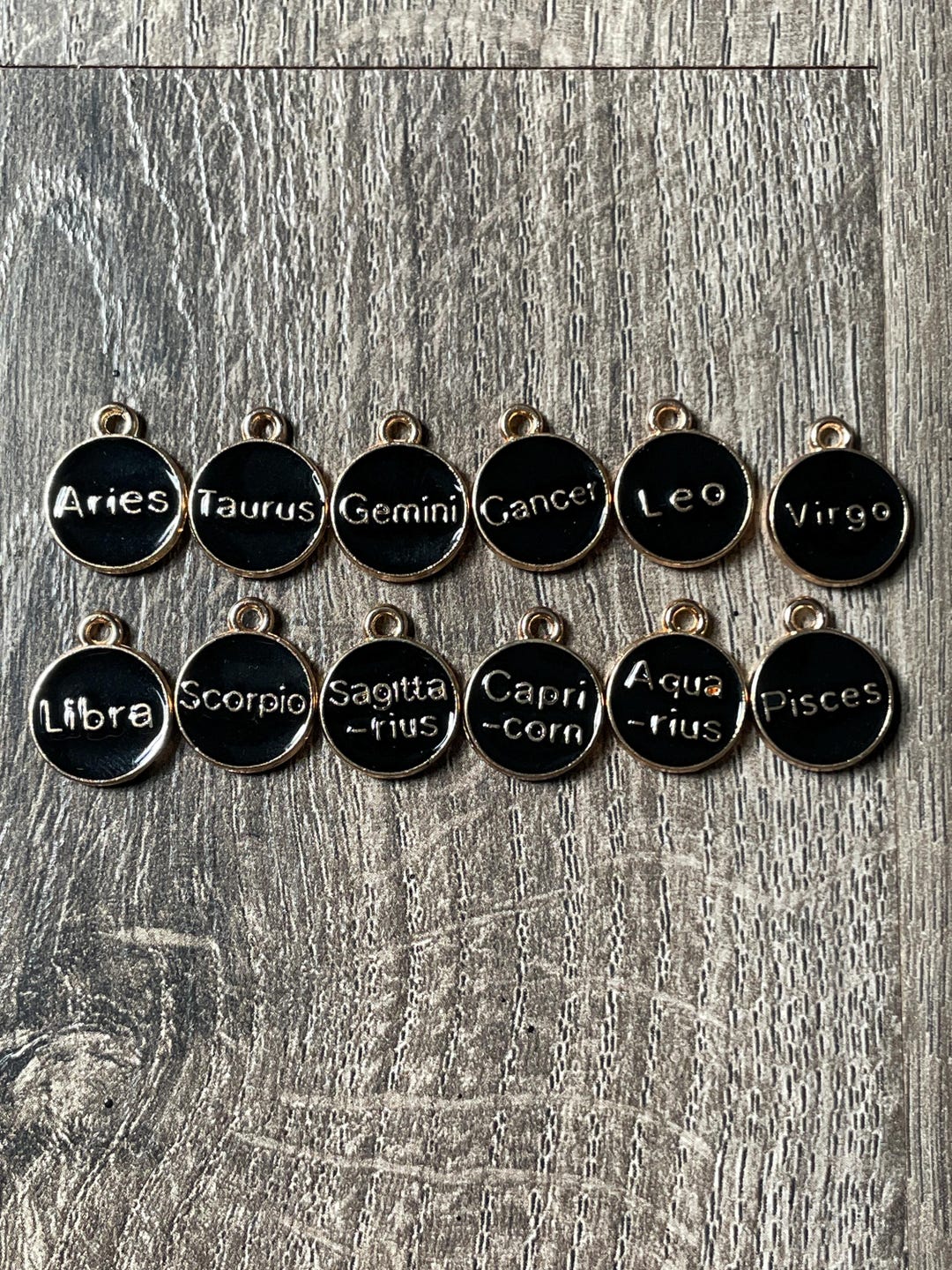 12- Zodiac Sign Black and Gold Round Enamel Charms - Etsy