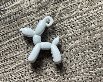 1- 3D Balloon Animal Dog Shaped White Metal Charm
