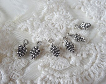 5- 3D Pine Cone Charms Silver
