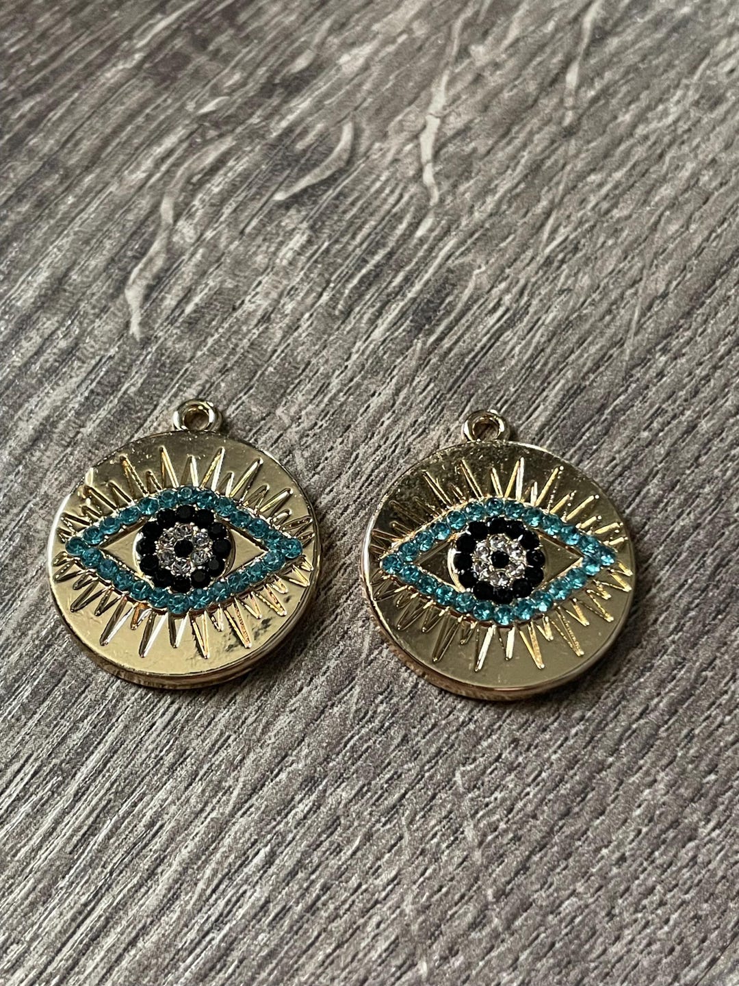 Evil Eye Rhinestone 2 - Round Evil Eye Gold Rhinestone Charms - Etsy