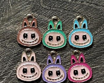 6- Troll Rabbit Cartoon Doll Charms Painted Enamel