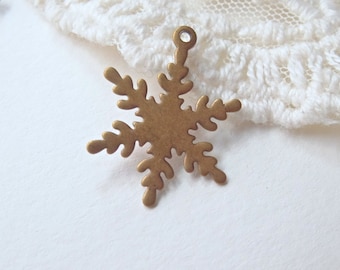 12 - Vintage Snow Flake Charms Metal Christmas Retro Winter Wonderland Jewelry Making Supplies