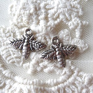 6- Silver Wasp Charms Winged Flying Insect Miniature Bug 1 Sided Open ...