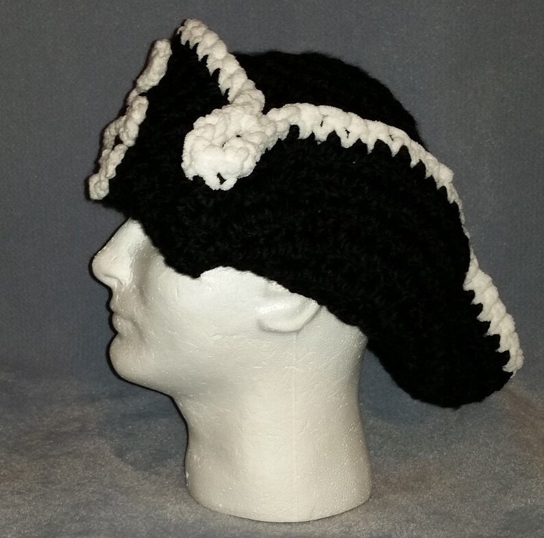 Tricorn Black Pirate Hat Skull and Crossbones Crochet Etsy
