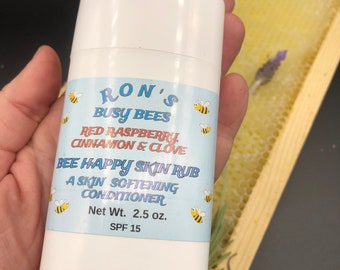 Bee Happy Skin Rub, One (1) Stick, Red Raspberry Cinnamon & Clove, Ron's Busy Bees