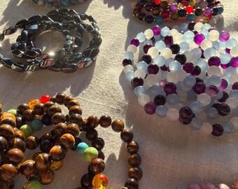 Crystal, Stone & Glass Mala Bead Bracelet - Blessed