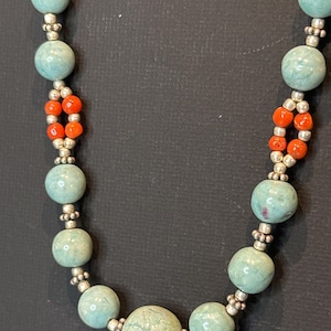 Turquoise & Coral Crystal Necklace, 20 inches - Blessed