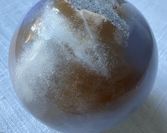 Blue Chalcedony, 15 oz Sphere, Carved & Polished - Blessed