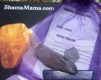 Whale Medicine Crystal Bundle (Lapis Lazuli, Green Fluorite & Lemurian Seed Quartz) - Blessed