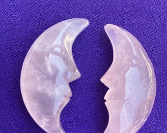 Rose Quartz Carved Moon - One (1) Piece - Blessed