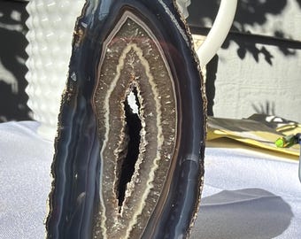 Agate Geode Freeform Slice, Blue & Gray, 16.6 oz - Blessed