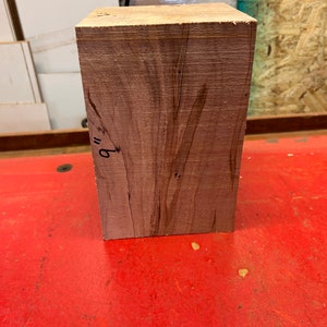 May include: A close-up of a block of wood with a natural wood grain pattern. The block is 9 inches tall and has a reddish-brown color.