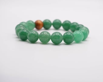 Green Aventurine 10mm Beaded Bracelet | Unisex | Gemstone Bracelet | Boho | Healing Beads | Wood Accent Bead | Sigrid Anne Design