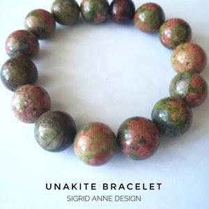 Unakite 12mm Beaded Bracelet Unisex Bracelet Green Bead Bracelet Friendship Bracelet Sigrid Anne Design image 4