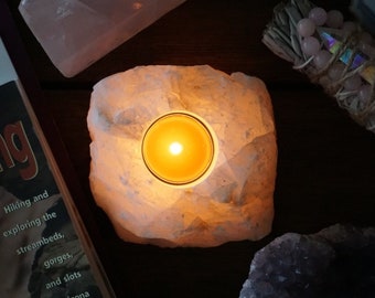 Rose Quartz Crystal Candle Holder, Crystal Candle Holder, Gemstone Candle Holder for the Home, Home Decor, Sigrid Anne Design