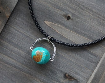 Kingman Turquoise Sterling Silver Wire Wrapped Pendant Necklace | Handmade Turquoise Stone Pendant by Sigrid Anne Design