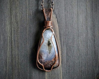 Moss Agate Wire Wrapped Copper Pendant Necklace | Handmade Copper Stone Pendant | Moss Agate Stone | Sigrid Anne Design