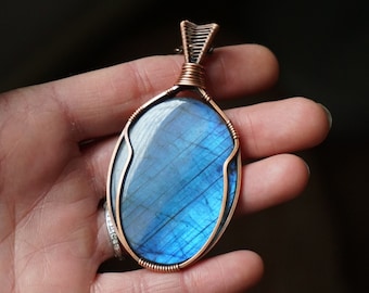 Blue Labradorite Pendant Necklace, Stunning Labradorite Crystal Hand Wrapped in Solid Copper By Sigrid Anne Design
