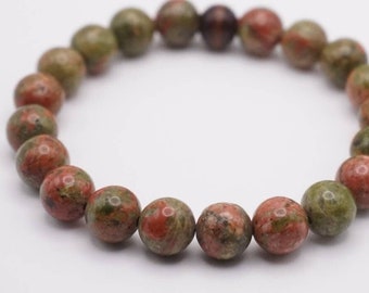 Unakite Charge Bracelet / 8mm Bead Bracelet / Natural Gemstone / Wooden Accent Bead / For Him / For Her / Sigrid Anne Design