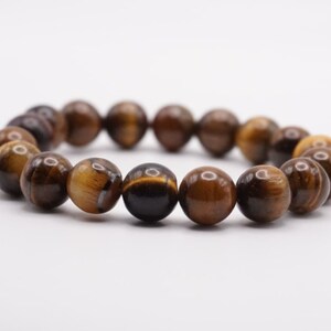 Tigers Eye 10mm Beaded Bracelet Natural Stones Wood Accent Bead Beaded Bracelet Unisex Boho Bracelet Sigrid Anne Design image 2