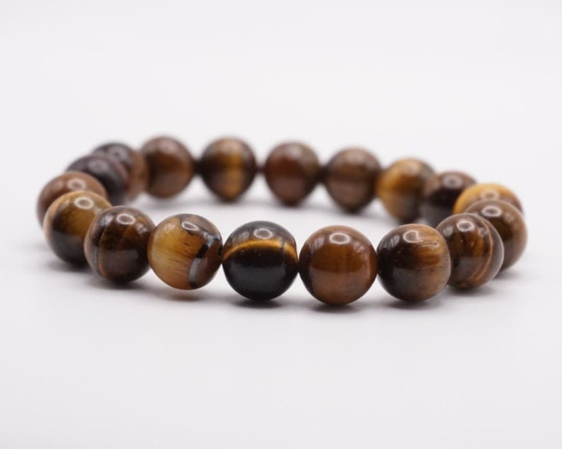 Tigers Eye 10mm Beaded Bracelet Natural Stones Wood Accent Bead Beaded Bracelet Unisex Boho Bracelet Sigrid Anne Design image 2