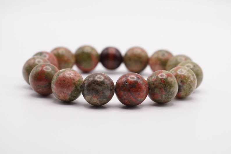 Unakite 12mm Beaded Bracelet Unisex Bracelet Green Bead Bracelet Friendship Bracelet Sigrid Anne Design image 6