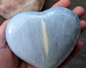 Blue Calcite Gemstone Heart, Crystal Heart, Housewarming Gift, For Girlfriend, Anniversary, For Mom, Home Decor, Desk Accessories, Mens Gift
