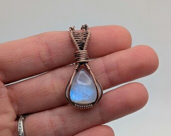 Moonstone Wire Wrapped Necklace, Moonstone Crystal Necklace, Copper, Unique, Birthday Gift, For Girlfriend, Handmade, For Her, Jewelry