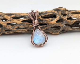 Moonstone Wire Wrapped Necklace, Moonstone Crystal Necklace, Copper, Unique, Birthday Gift, For Girlfriend, Handmade, For Her, Jewelry