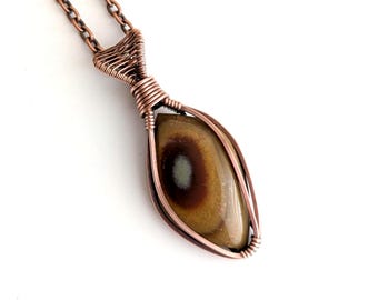 Eye Agate Pendant, Copper Wire Wrapped, Wire Wrap Jewelry, Gemstone Pendant, Banded Agate Necklace, Earthy Boho Pendant