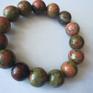 Unakite 12mm Beaded Bracelet Unisex Bracelet Green Bead Bracelet Friendship Bracelet Sigrid Anne Design image 7