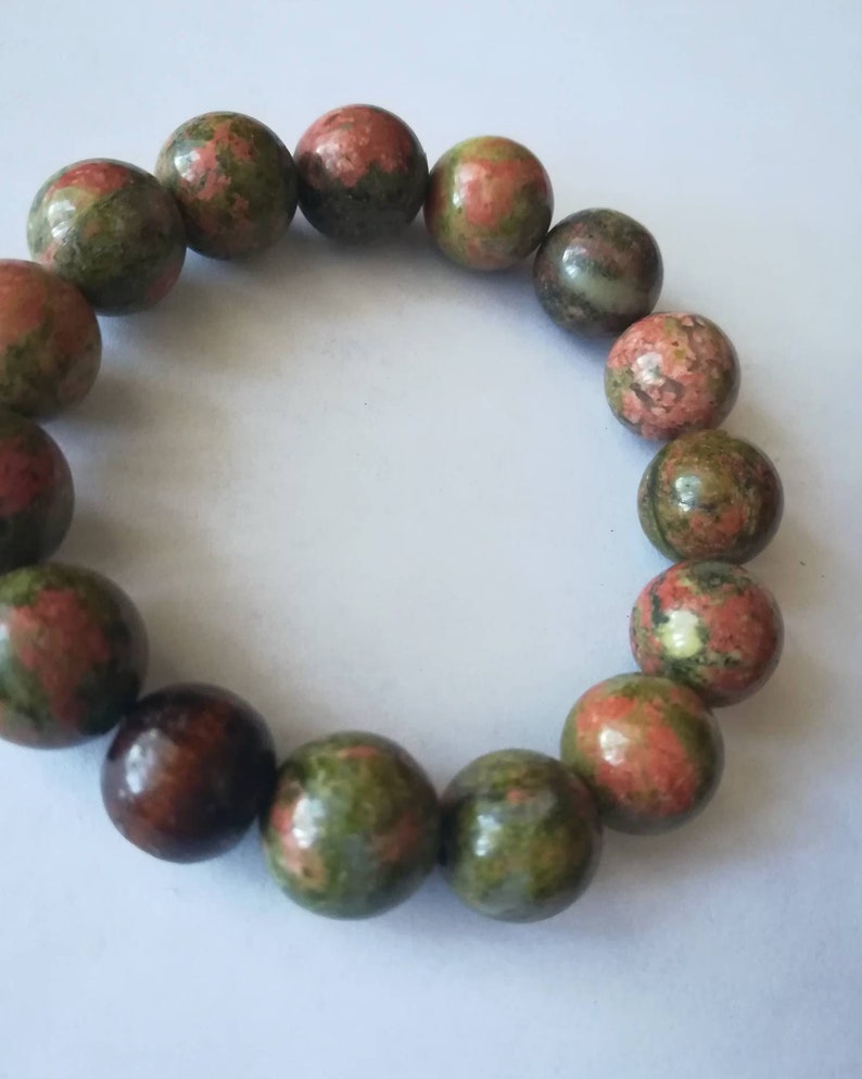 Unakite 12mm Beaded Bracelet Unisex Bracelet Green Bead Bracelet Friendship Bracelet Sigrid Anne Design image 7