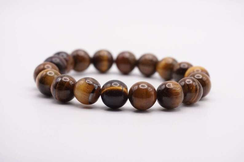 Tigers Eye 10mm Beaded Bracelet Natural Stones Wood Accent Bead Beaded Bracelet Unisex Boho Bracelet Sigrid Anne Design image 4