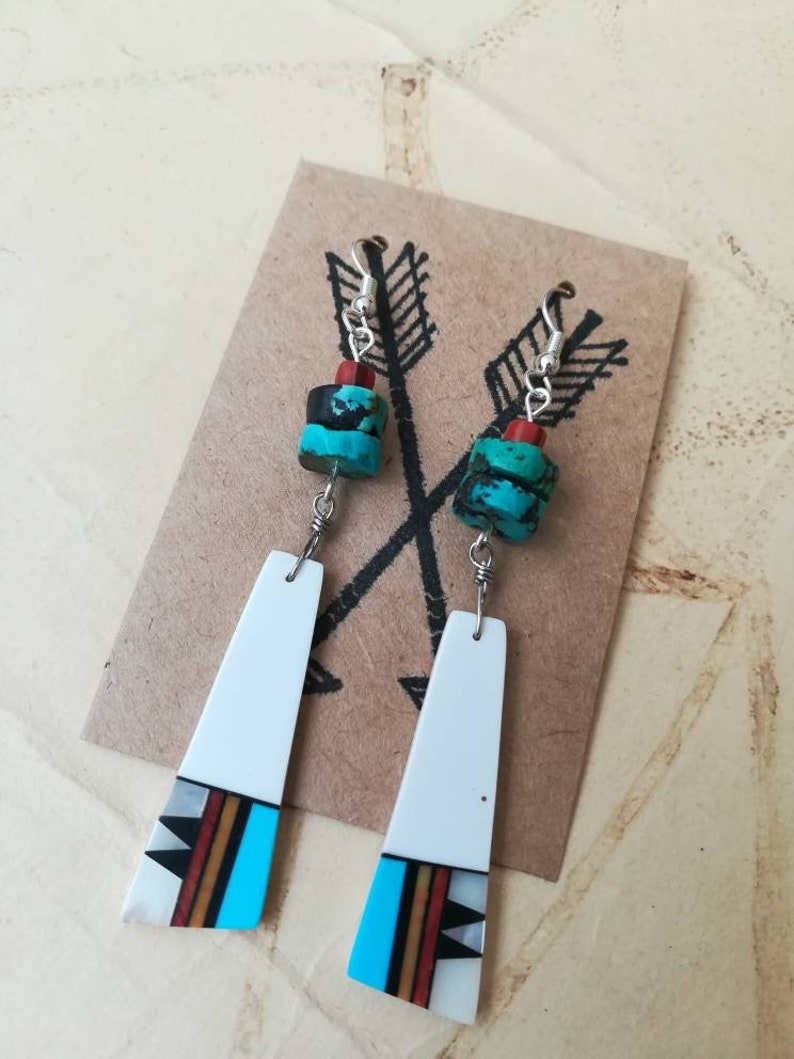 Statement Earrings Abalone Hypoallergenic Lightweight Earrings Southwest Inlay Earrings Turquoise Sterling Silver