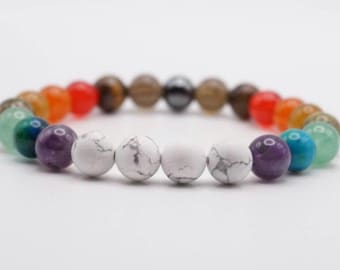Positive Vibes Crystal Beaded Bracelet, Unisex Bracelet, Tigers Eye, Unakite, Agate, Howlite, Jasper, Meditation Yoga Jewelry,