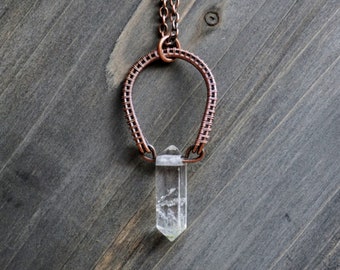 Double Terminated Quartz Crystal Copper Wire Wrapped Pendant Necklace | Handmade Crystal Pendant by Sigrid Anne Design