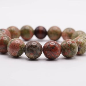 Unakite 12mm Beaded Bracelet Unisex Bracelet Green Bead Bracelet Friendship Bracelet Sigrid Anne Design image 1