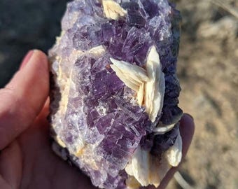 Purple Fluorite with Barite | Unique Fluorite Specimen | Purple Fluorite Crystal Cluster | Sigrid Anne Design