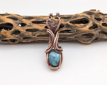 Bisbee Turquoise Handcrafted Necklace, Antique Copper Turquoise Pendant, Jewelry Gift, Birthday Gift, Unique Gift, For Her, For Mom