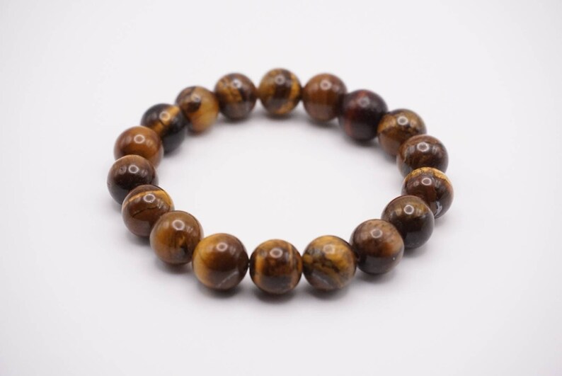 Tigers Eye 10mm Beaded Bracelet Natural Stones Wood Accent Bead Beaded Bracelet Unisex Boho Bracelet Sigrid Anne Design image 1