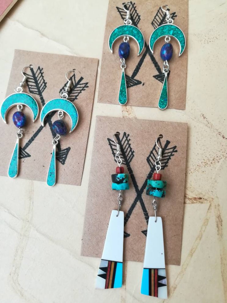 Statement Earrings Abalone Hypoallergenic Lightweight Earrings Southwest Inlay Earrings Turquoise Sterling Silver