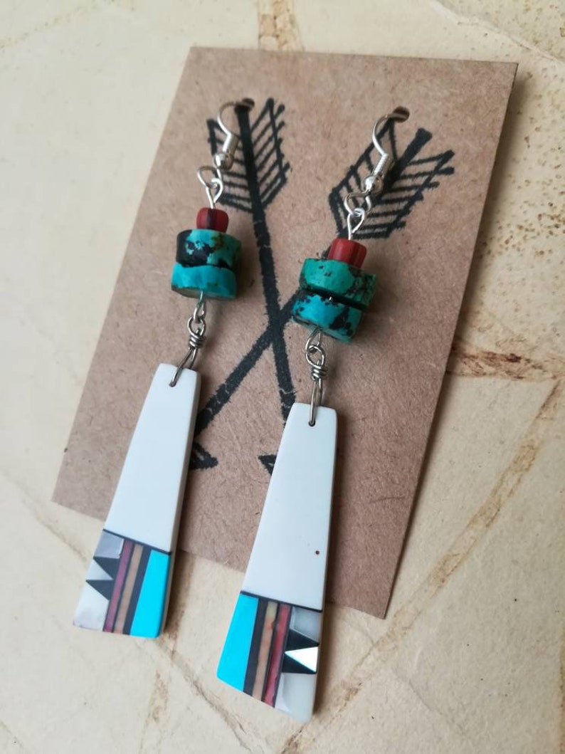 Statement Earrings Abalone Hypoallergenic Lightweight Earrings Southwest Inlay Earrings Turquoise Sterling Silver