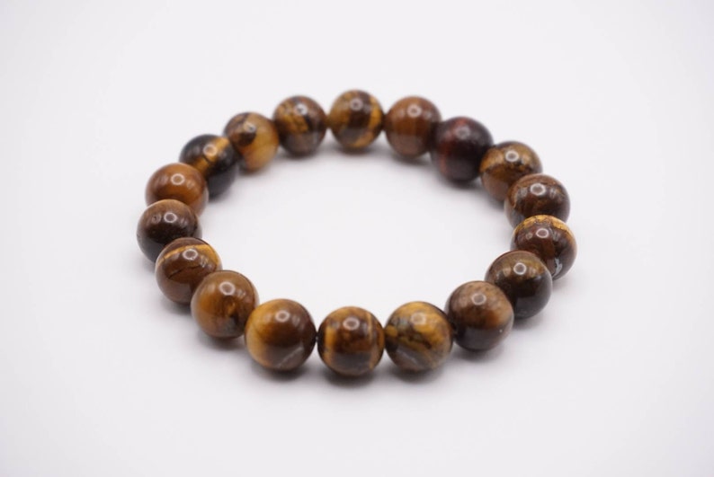 Tigers Eye 10mm Beaded Bracelet Natural Stones Wood Accent Bead Beaded Bracelet Unisex Boho Bracelet Sigrid Anne Design image 3